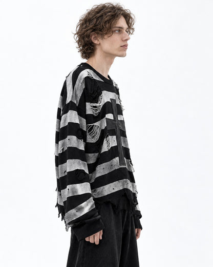 Cross Patch Distressed Stripe Sweater