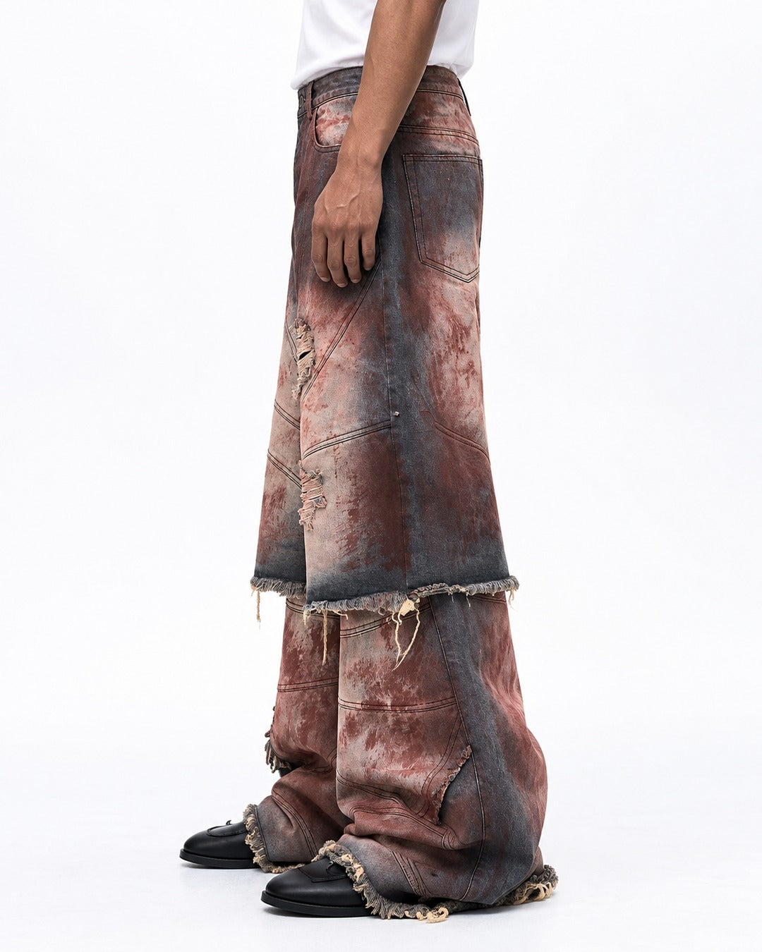 Rust Washed Layered Hem Jeans