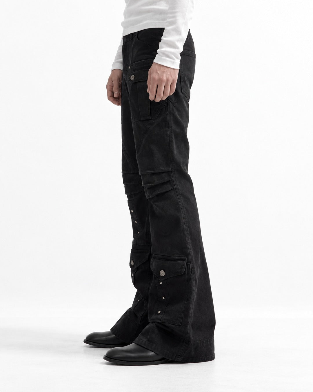 Studded Flap Pocket Flared Pants