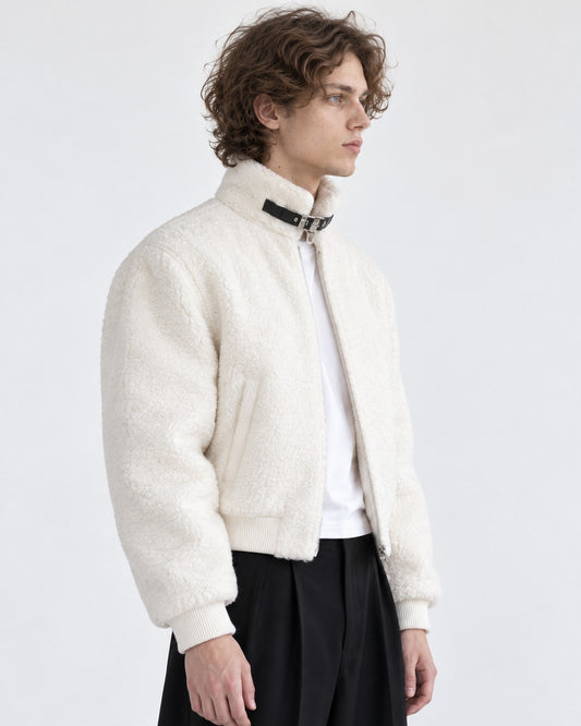 Buckle Strap Stand Collar Teddy Jacket