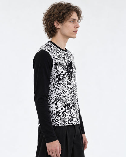 Wolf Head Leopard Color-Block Long-Sleeve T-Shirt