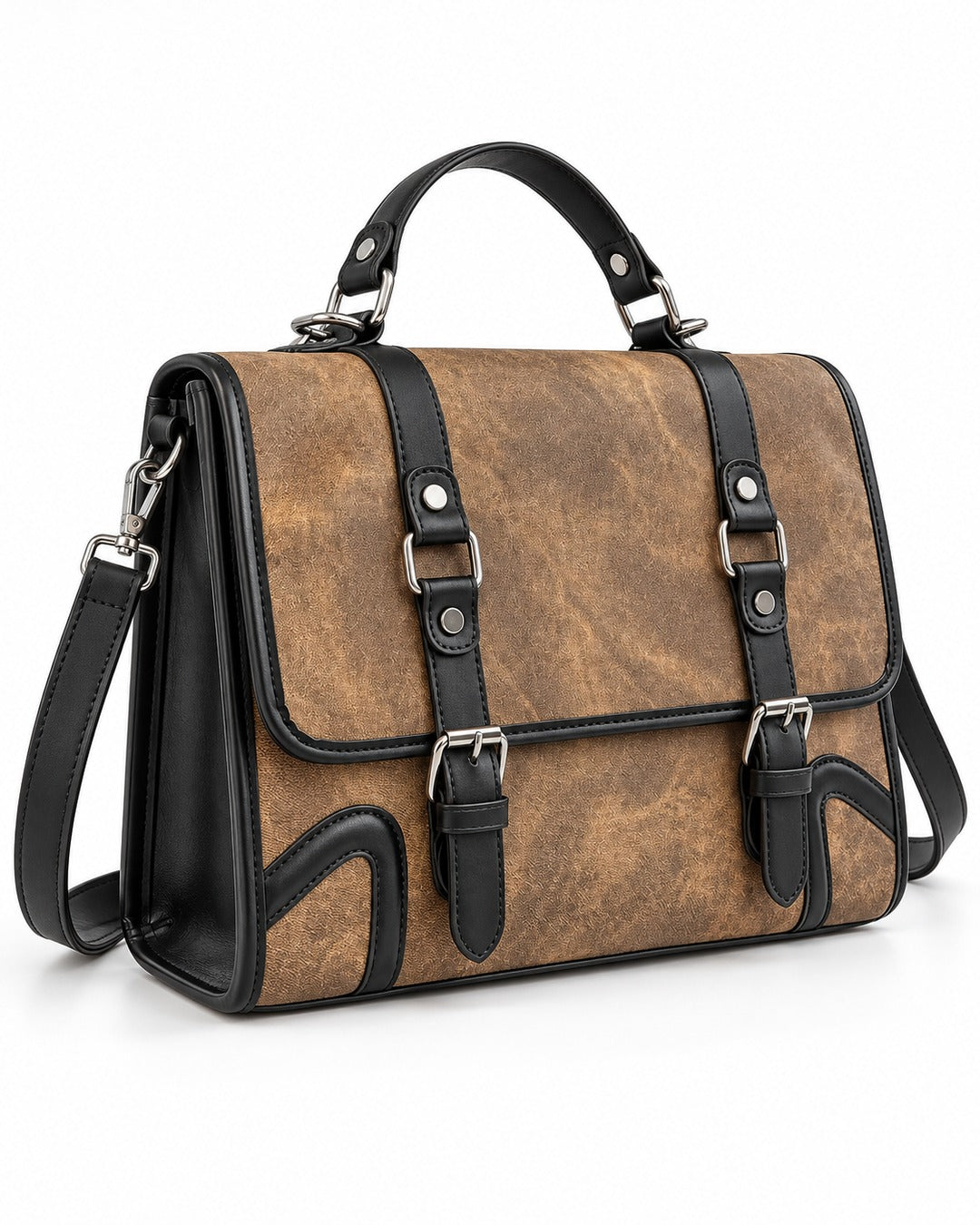 Distressed Buckle Satchel Bag