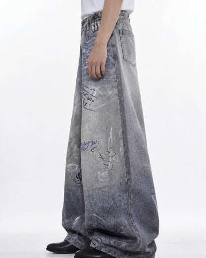 Vintage Graffiti Wide-Leg Jeans
