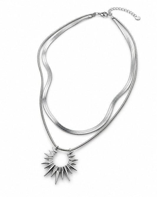 Sunburst Spike Pendant Layered Necklace