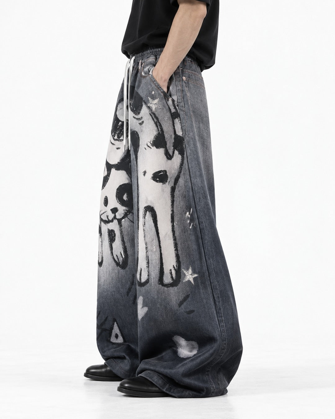 Cat Graphic Gradient Wide-Leg Jeans