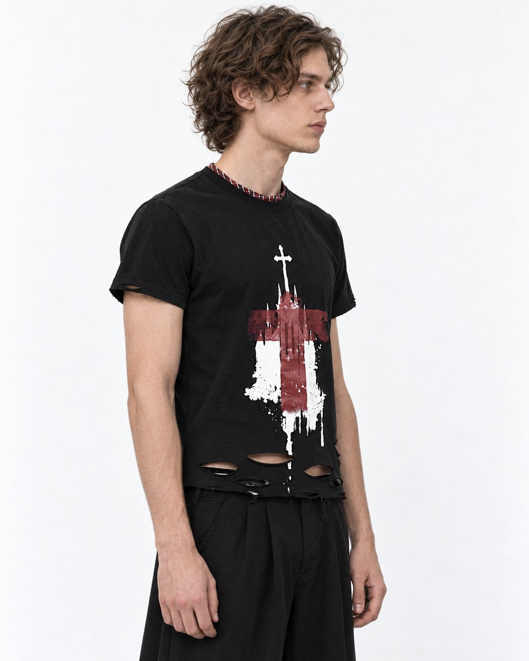 Distressed Cross Print T-Shirt