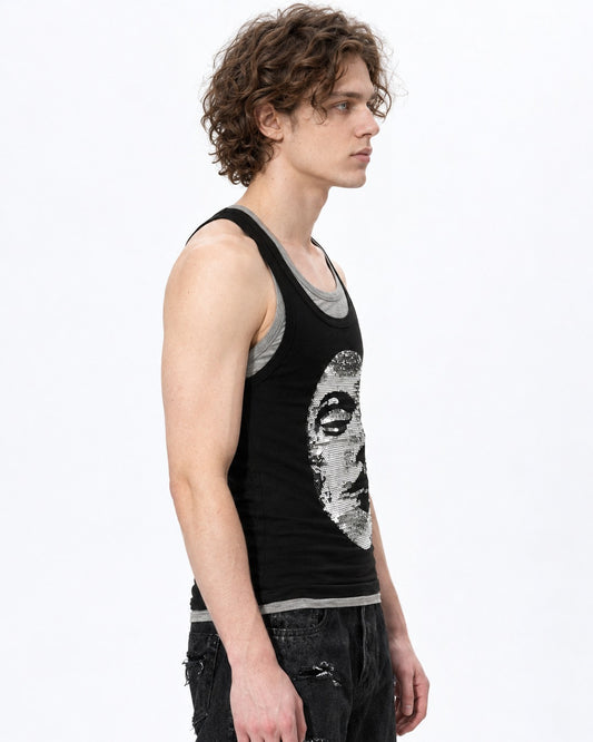 Sequin Face Graphic Layered Tank