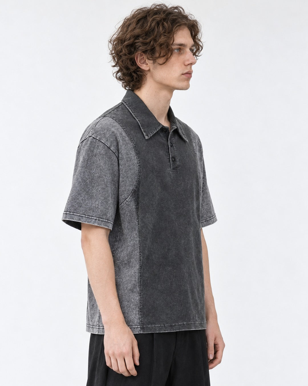 Panel Seam Washed Polo Shirt