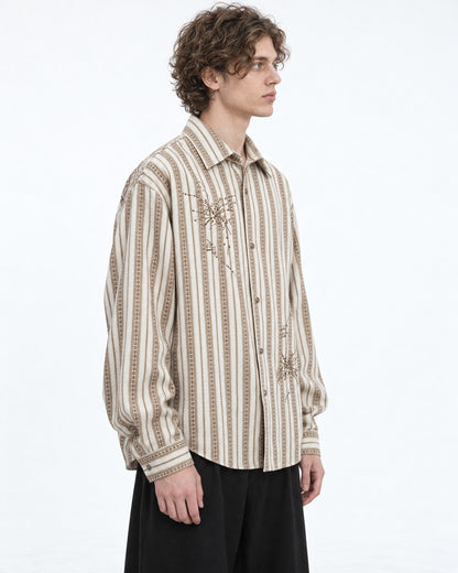 Embroidered Striped Button-Up Shirt