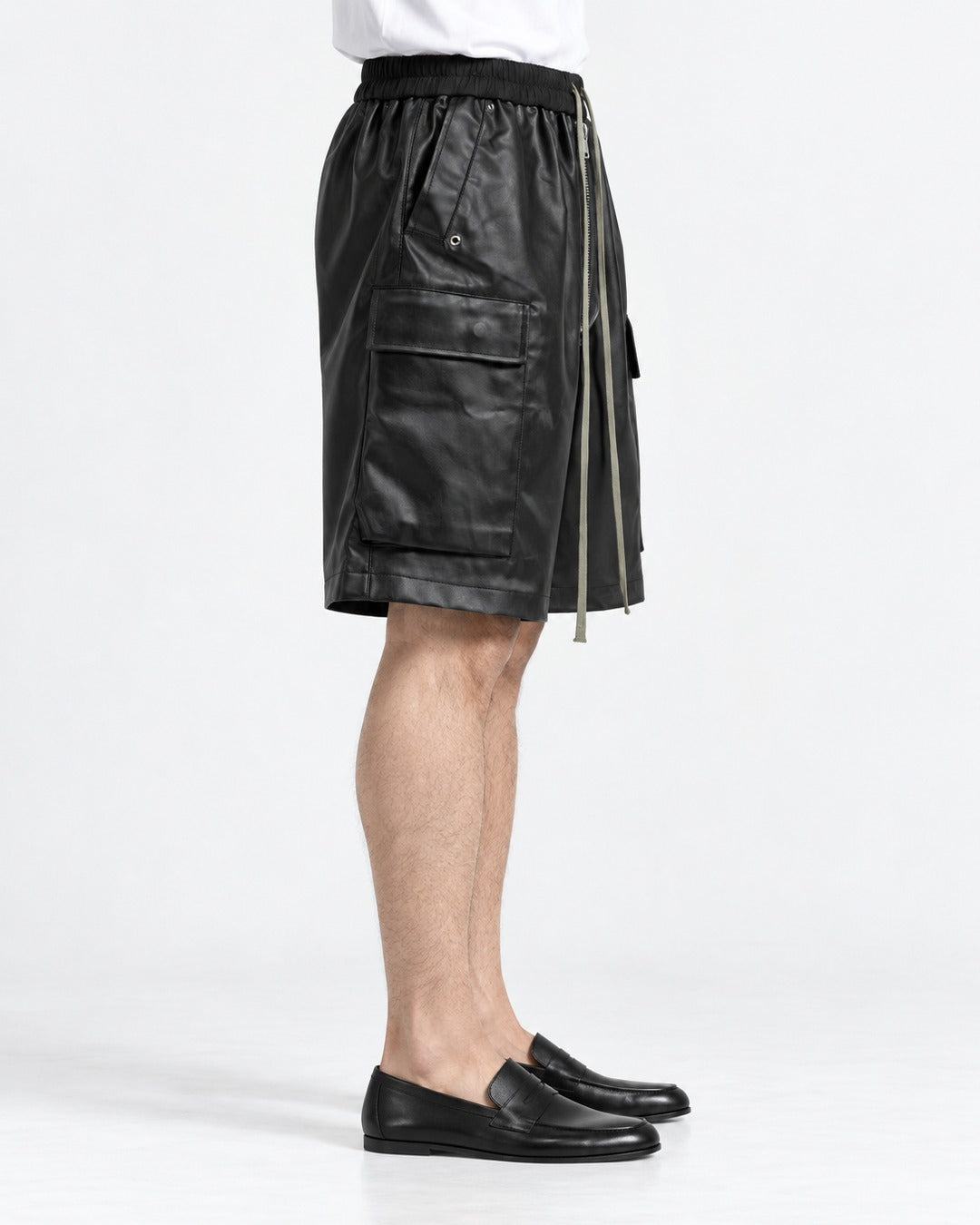 Coated Faux Leather Cargo Shorts