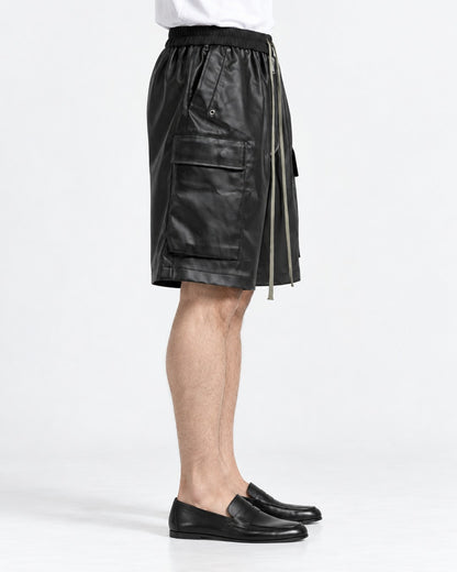 Coated Faux Leather Cargo Shorts