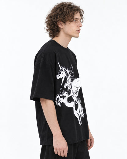 Winged Horse Print Oversized T-Shirt