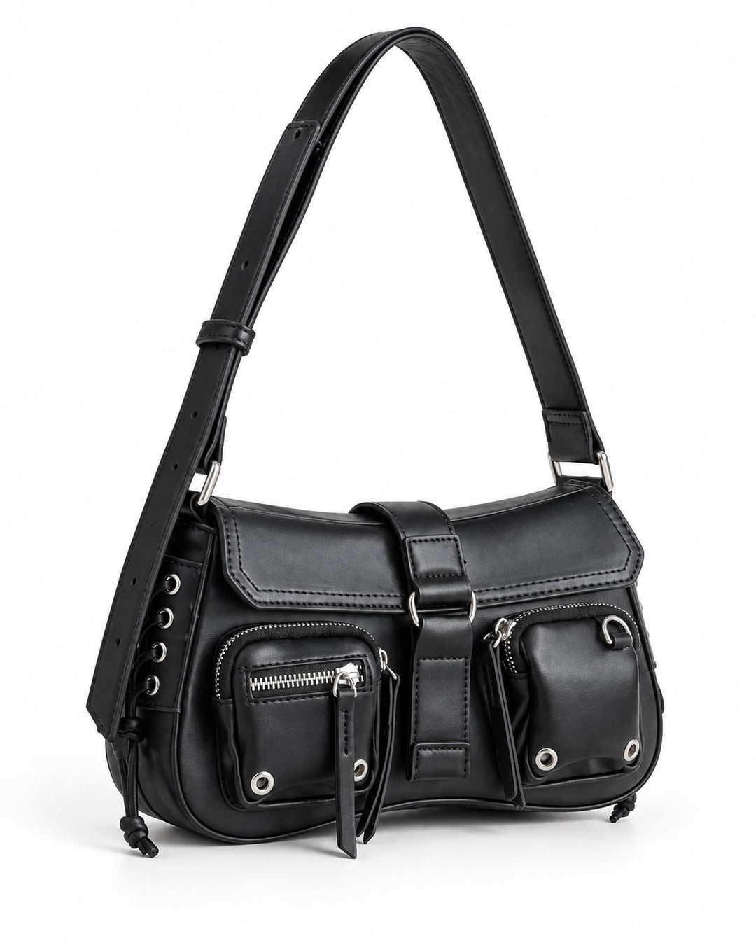 Eyelet-Pocket Biker Shoulder Bag