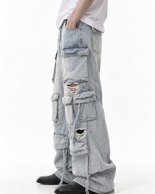 Shredded Multi-Pocket Cargo Jeans