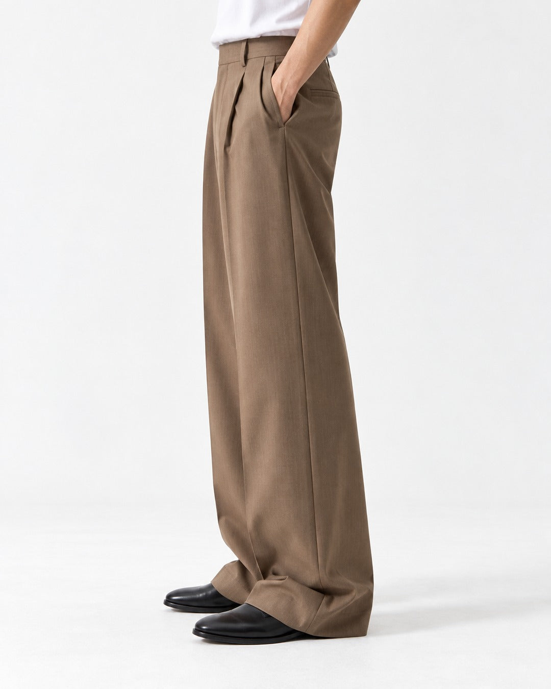 Pleated Front Wide Flare Trousers