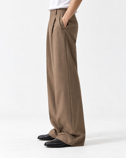 Pleated Front Wide Flare Trousers