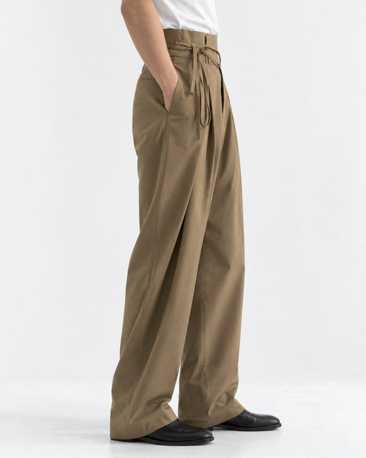 Tie-Waist Pleated Wide Trousers