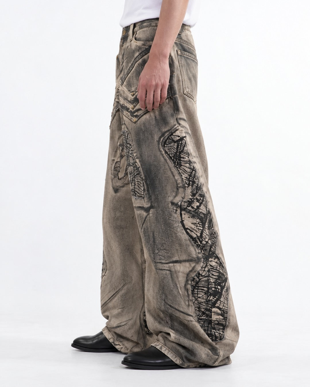Scribble Patch Chevron Wide-Leg Jeans