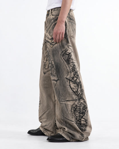 Scribble Patch Chevron Wide-Leg Jeans