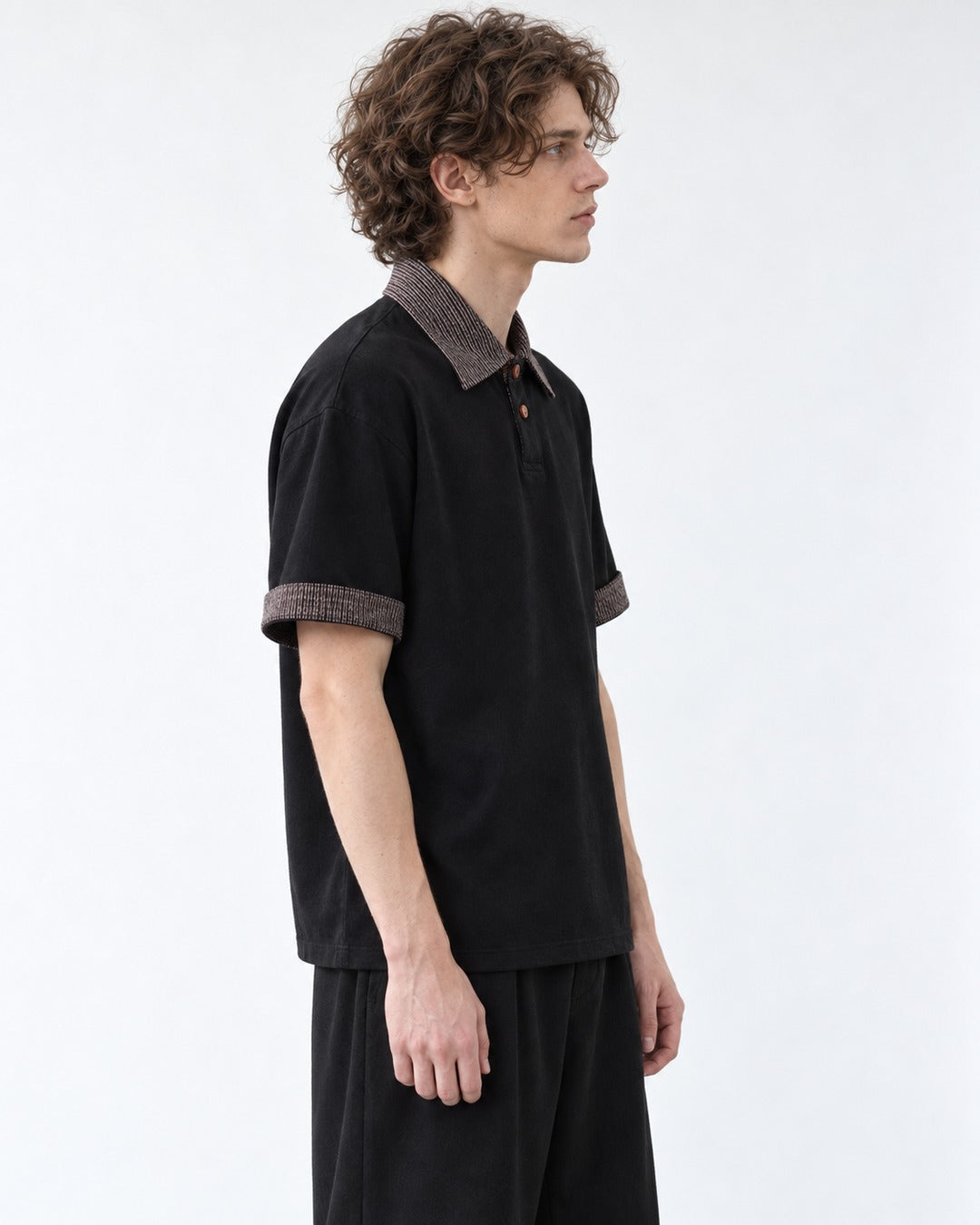 Woven Collar Patchwork Polo Shirt
