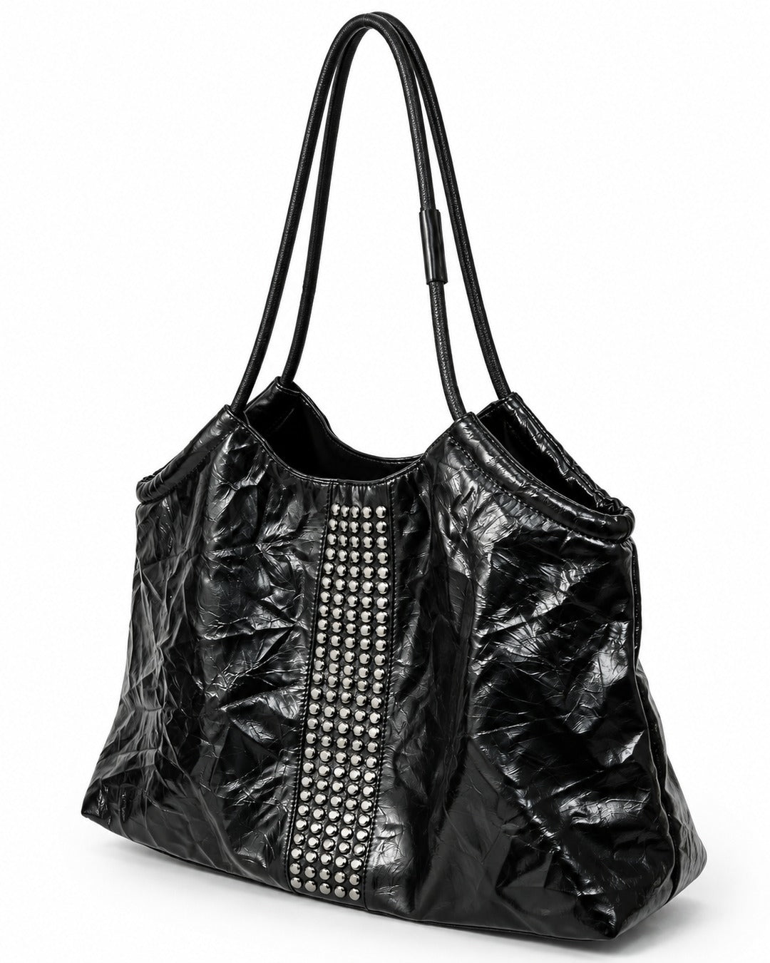 Studded Crinkle Leather Tote Bag