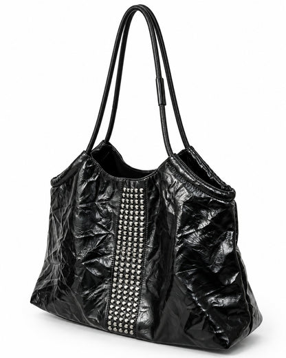Studded Crinkle Leather Tote Bag