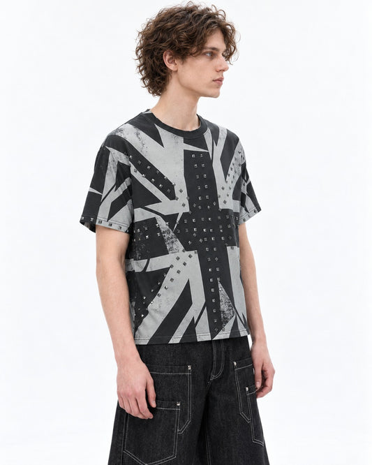 Union Jack Print Stud T-Shirt