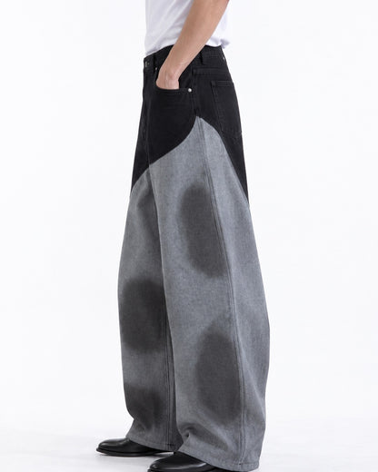 Curved Color-Block Wide-Leg Jeans