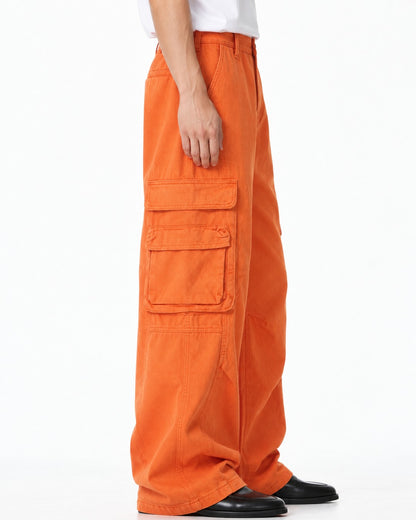 Vivid Orange Wide-Leg Cargo Pants