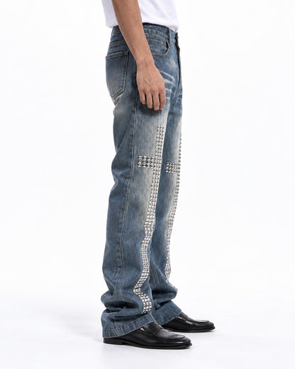 Studded Cross Straight Leg Jeans