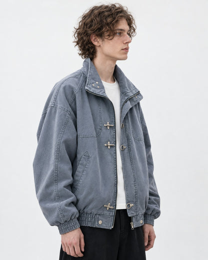 Clasp Stand-Collar Washed Work Jacket