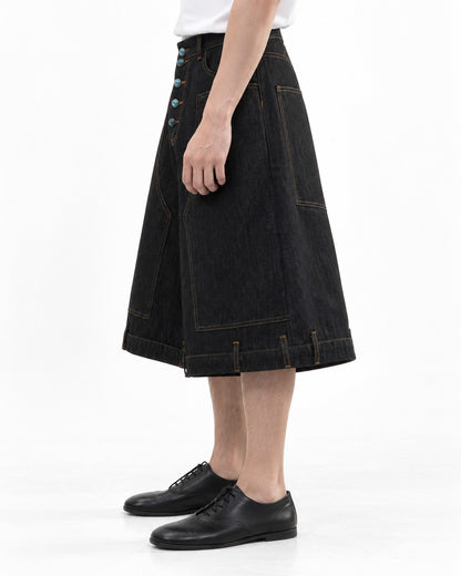 Contrast Stitch Button Fly Denim Shorts