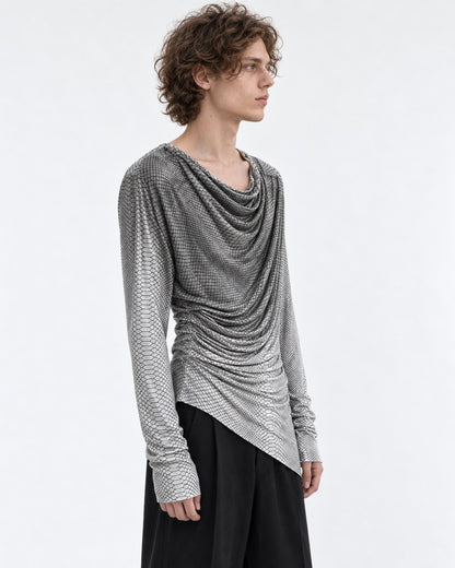 Snake Print Draped Cowl Neck Top