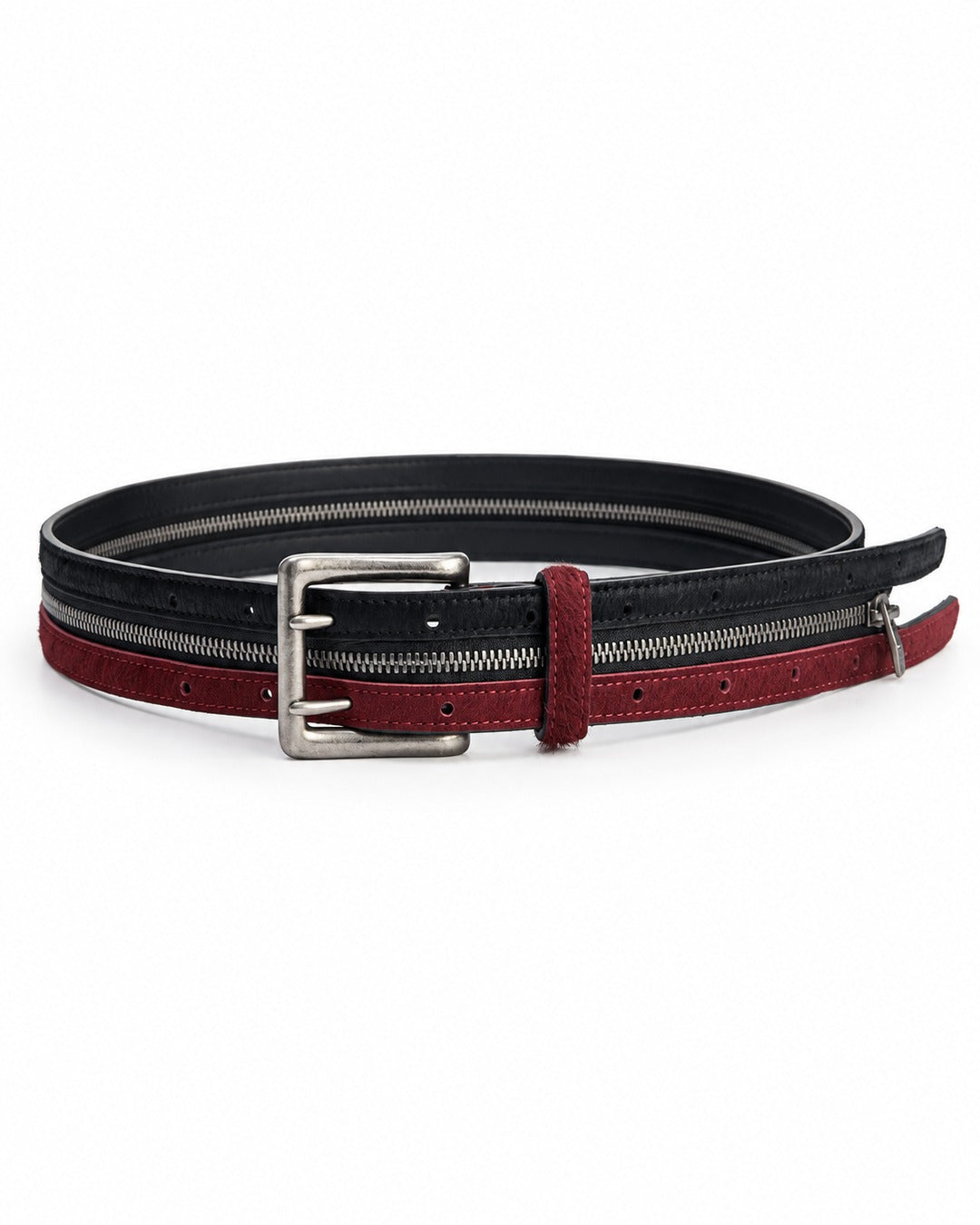 Black and Red Zipper Layer Belt