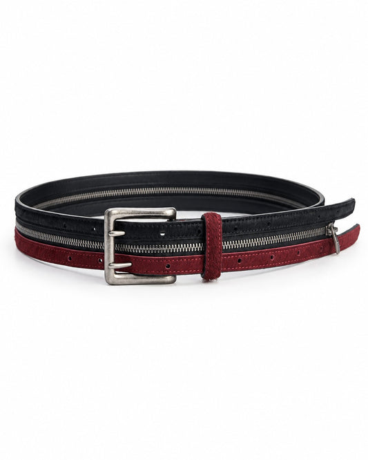 Black and Red Zipper Layer Belt