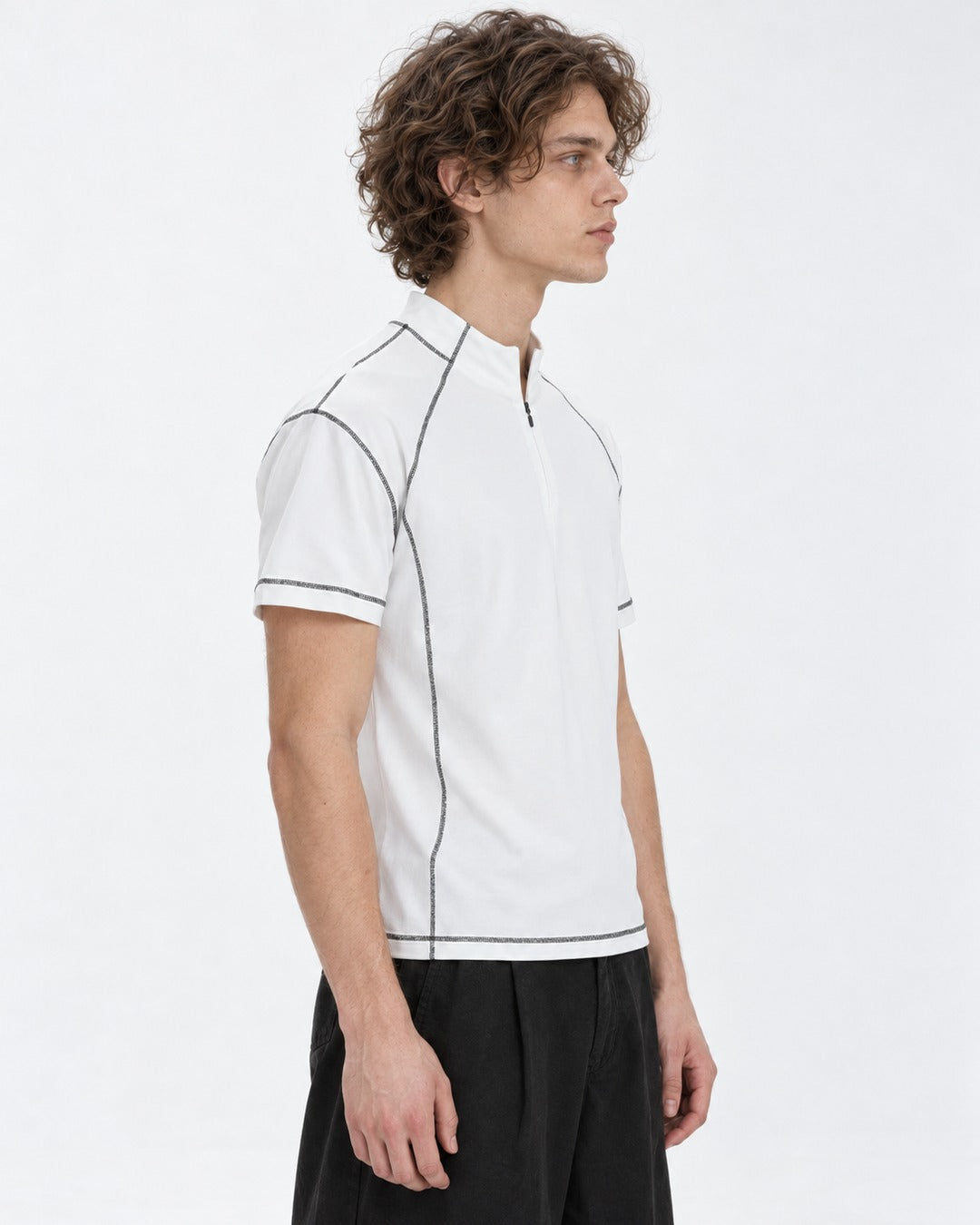 Exposed Stitch Half-Zip Top
