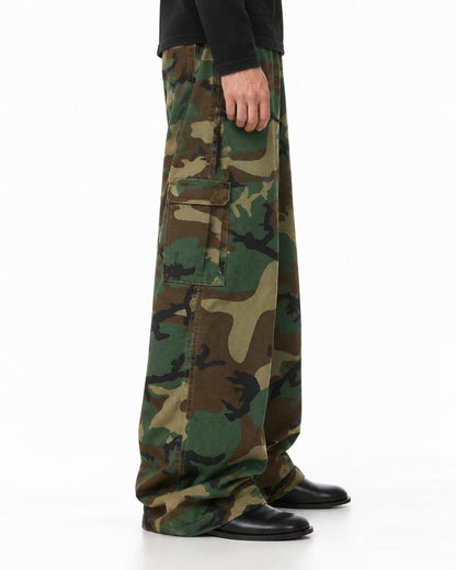 Woodland Camouflage Wide-Leg Cargo Pants
