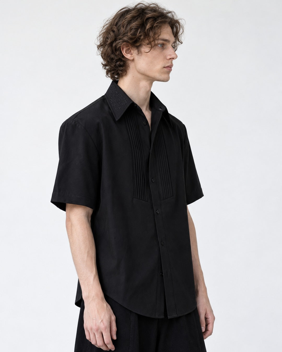 Pintucked Bib Short-Sleeve Shirt