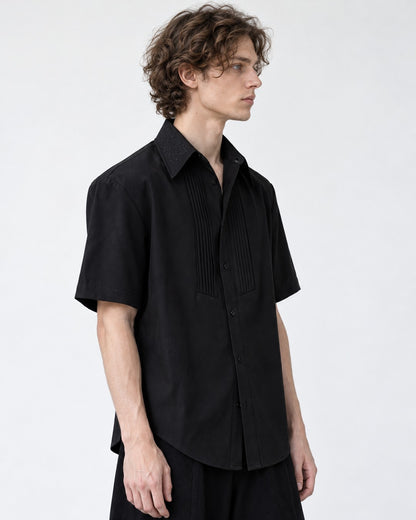 Pintucked Bib Short-Sleeve Shirt