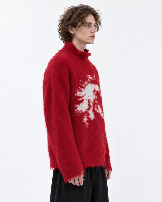 Brushed Horse-Intarsia Mock-Neck Sweater