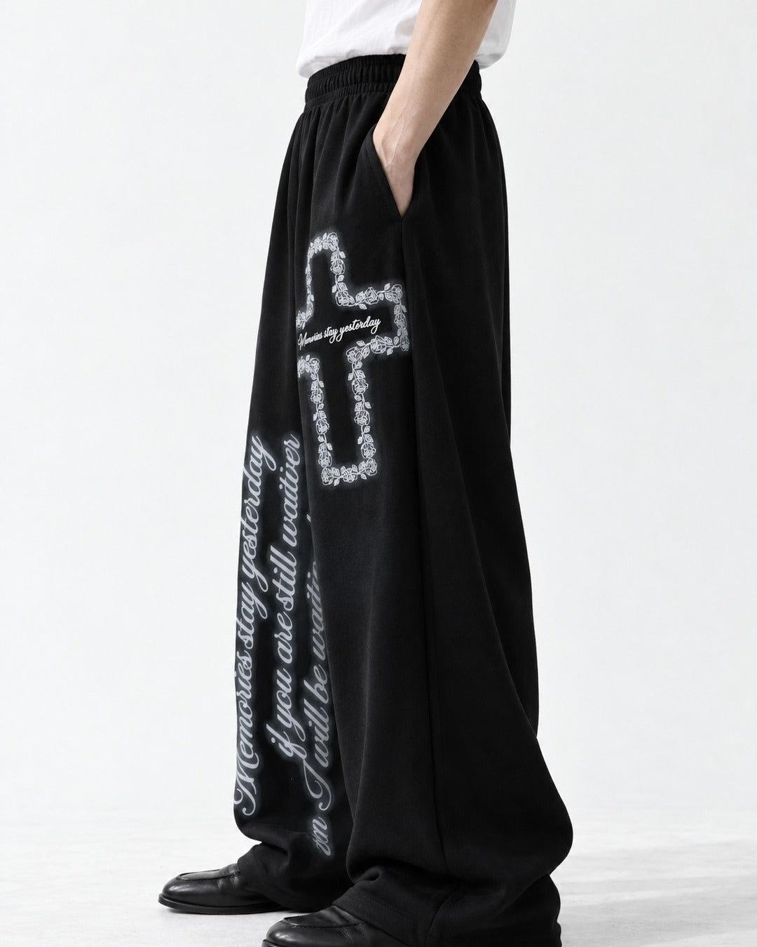 Cross Script Print Wide Sweatpants