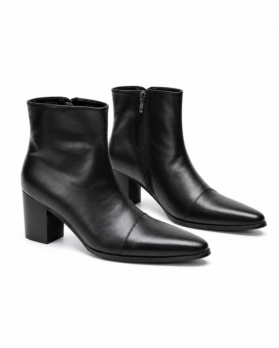Pointed-Toe Block-Heel Zip Ankle Boots