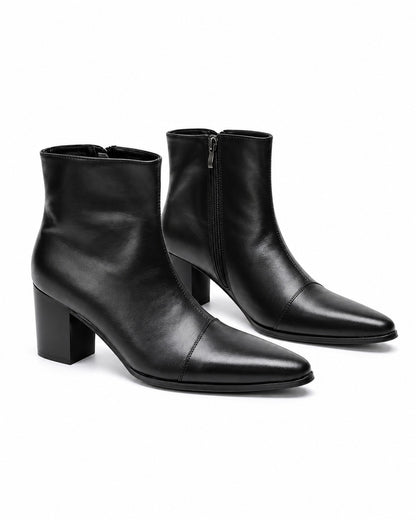 Pointed-Toe Block-Heel Zip Ankle Boots