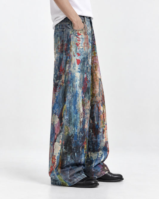 Painted Splatter Wide-Leg Jeans