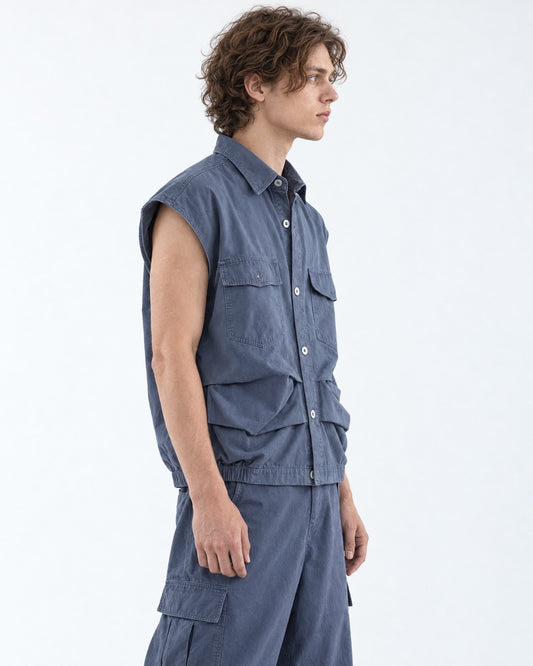 Sleeveless Pocket Shirt and Pleated Cargo Pants Set