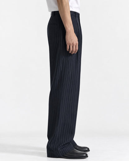 Pinstripe Pleated Straight Trousers