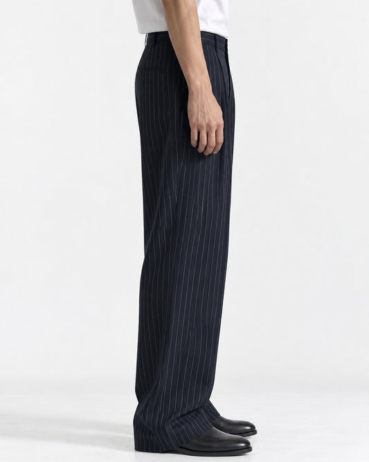 Pinstripe Pleated Straight Trousers