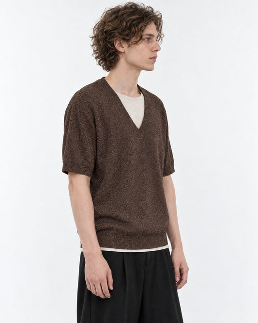 Layered V-Neck Short Sleeve Knit Top