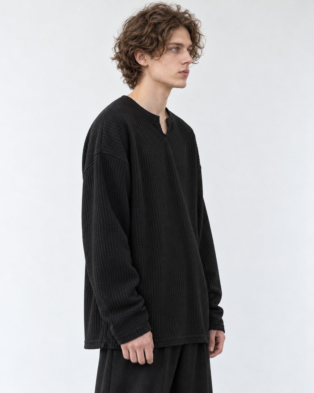 Notched Collar Waffle Knit Tee