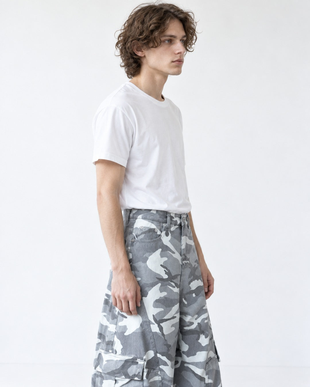 Camouflage Cargo Wide-Leg Pants